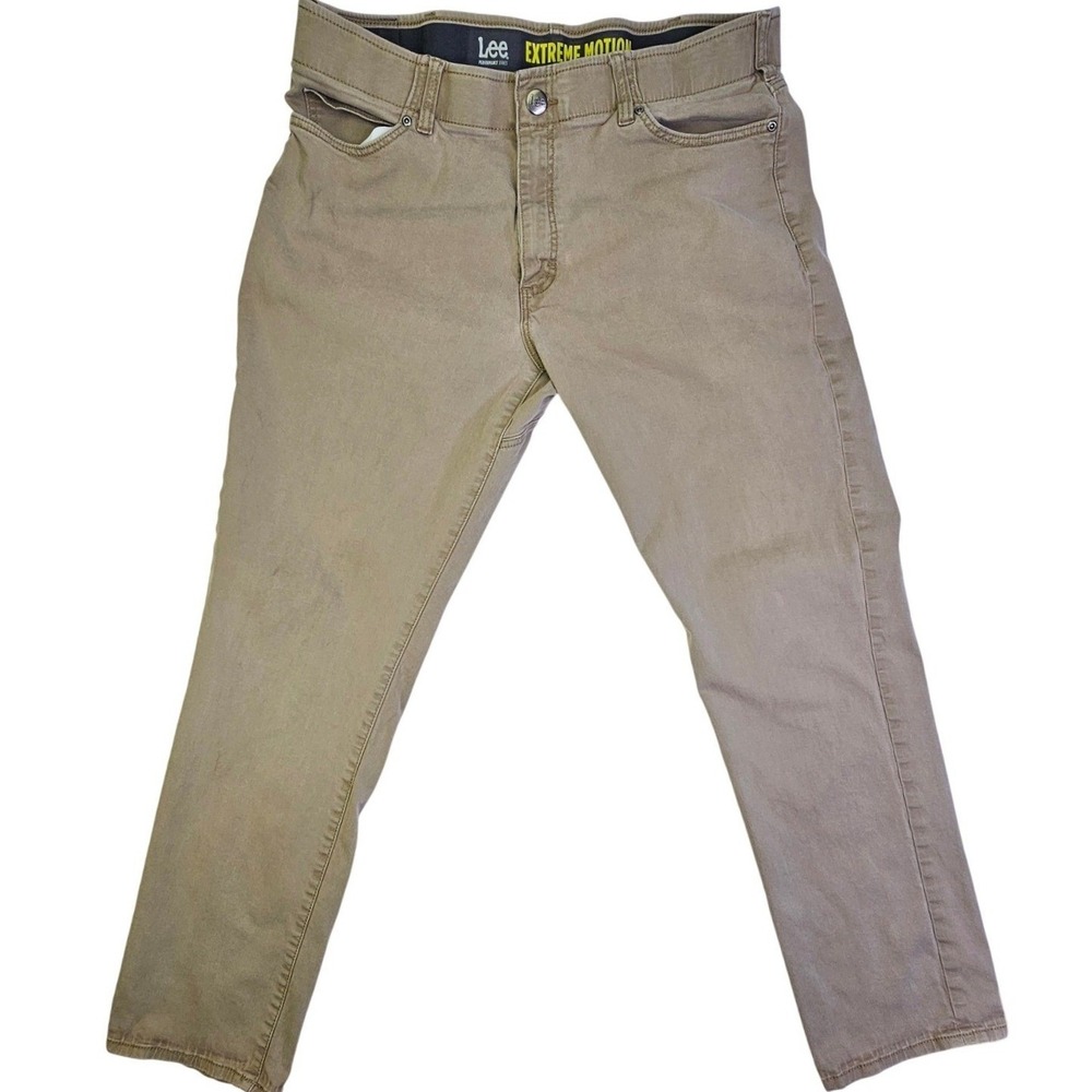 Lee Extreme Motion Mens Straight Fit‎ Tapered Leg Khaki Pants 38x32 Tan Chinos